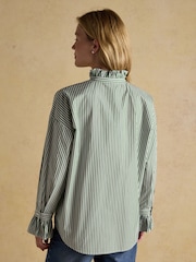 Joules Mae Green/White Frill Neck Shirt - Image 2 of 6