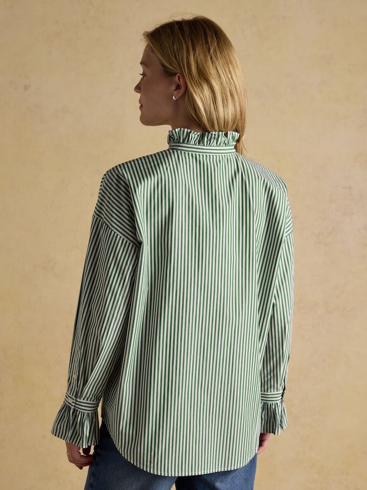 Joules Mae Green/White Frill Neck Shirt - Image 2 of 6