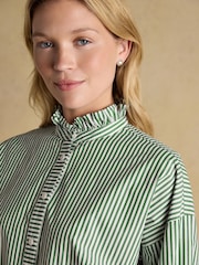 Joules Mae Green/White Frill Neck Shirt - Image 3 of 6