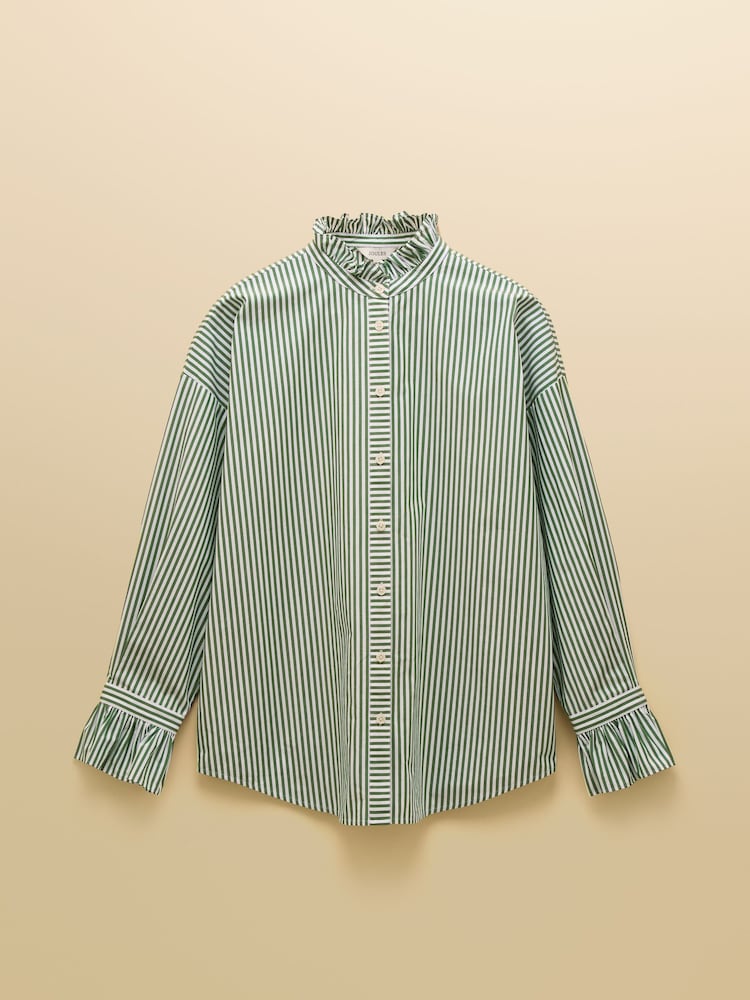 Joules Mae Green/White Frill Neck Shirt - Image 6 of 6