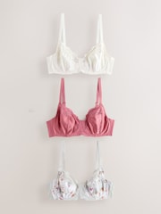Pink/Cream/Green Floral DD+ Non Pad Full Cup Bras 3 Pack - Image 8 of 13