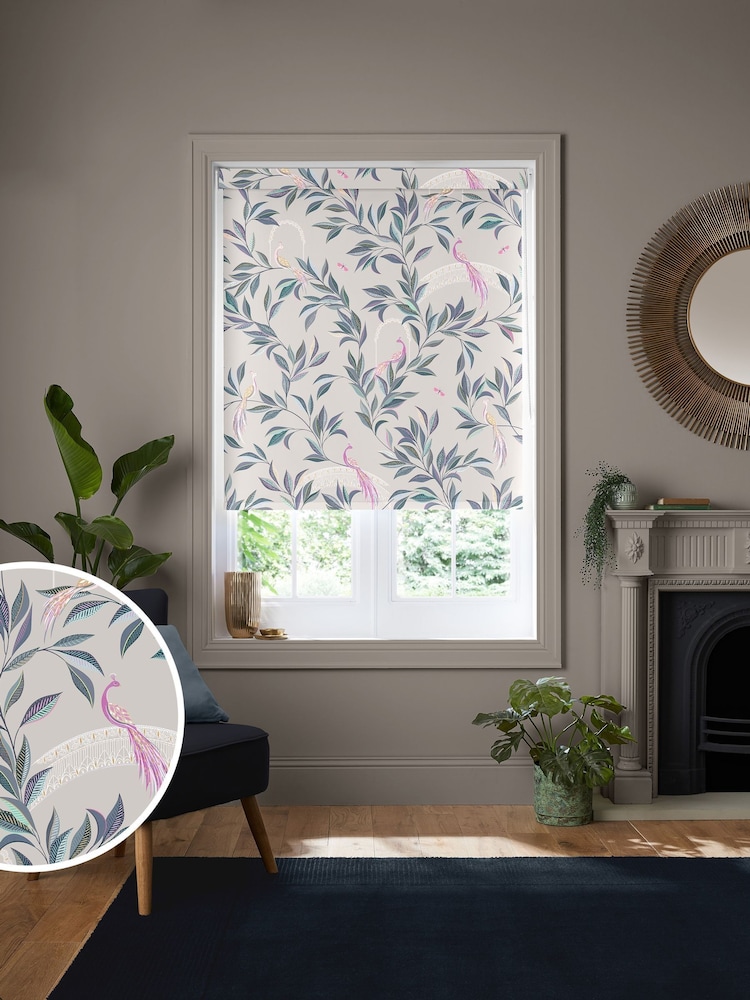 Sara Miller Warm Grey Ornamental Peacock Made to Measure Roller Blind - Image 1 of 6
