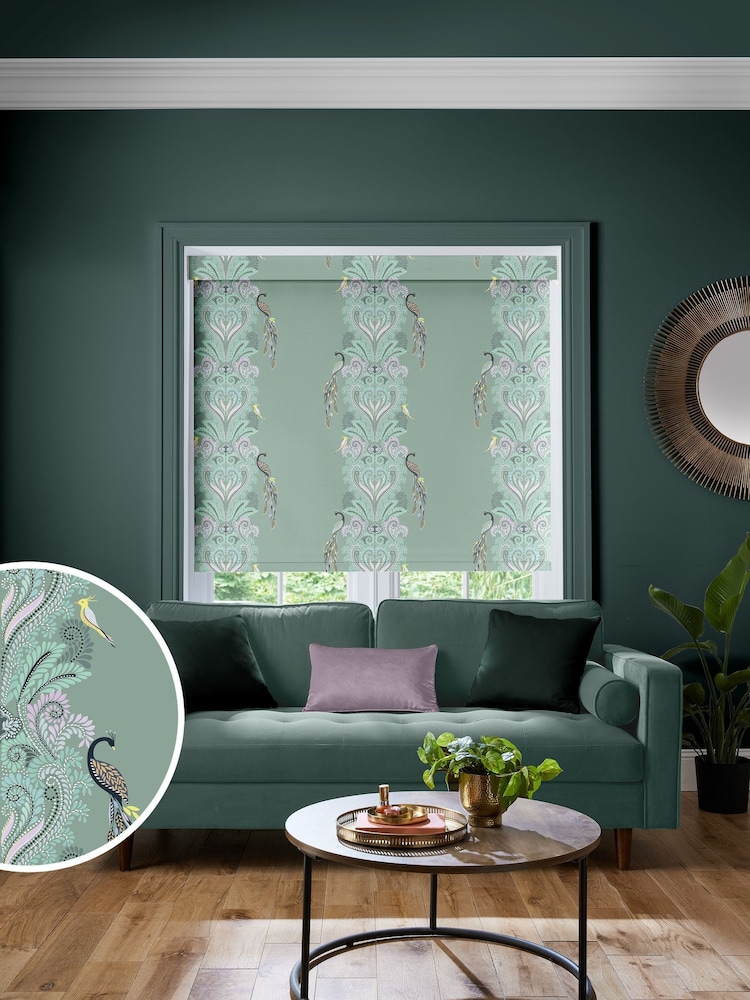 Sara Miller Sage Green Peacock Filigree Made to Measure Roller Blind - Image 1 of 6