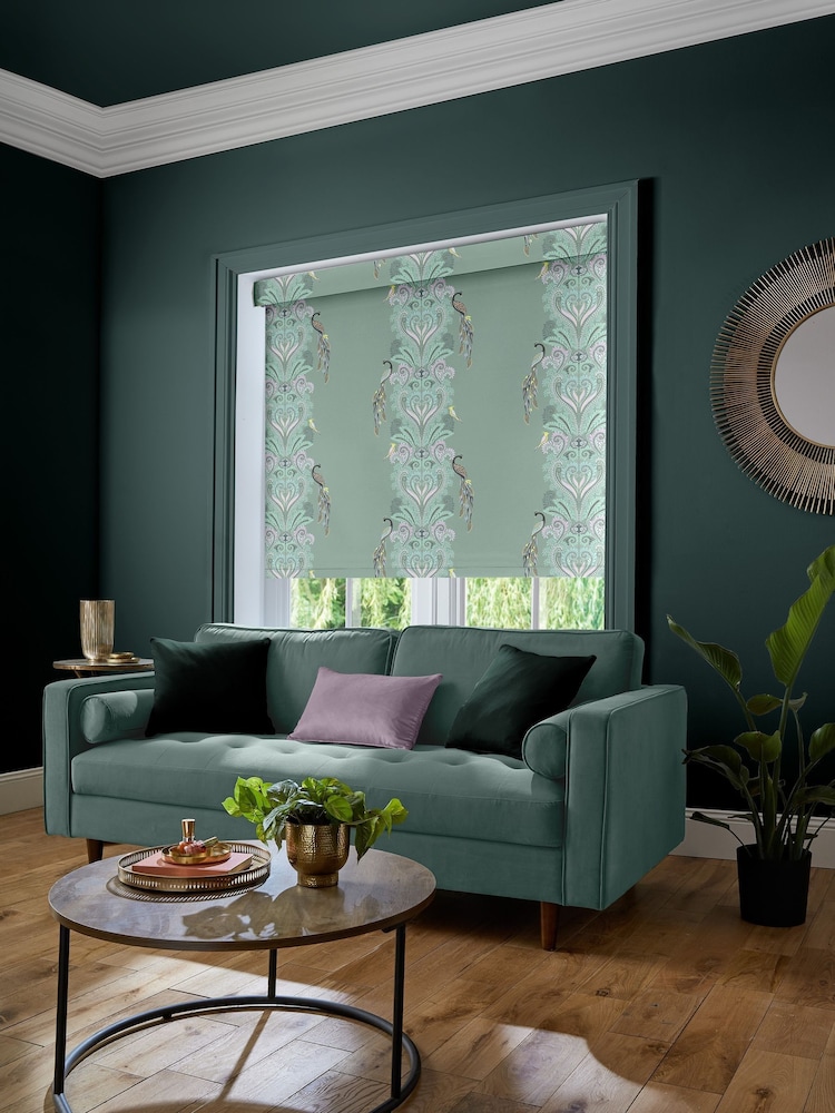 Sara Miller Sage Green Peacock Filigree Made to Measure Roller Blind - Image 2 of 6