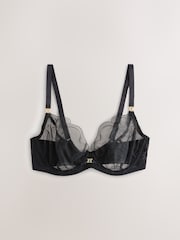 Black DD+ Non Pad Plunge N. Premium Embroidery Bra - Image 6 of 8