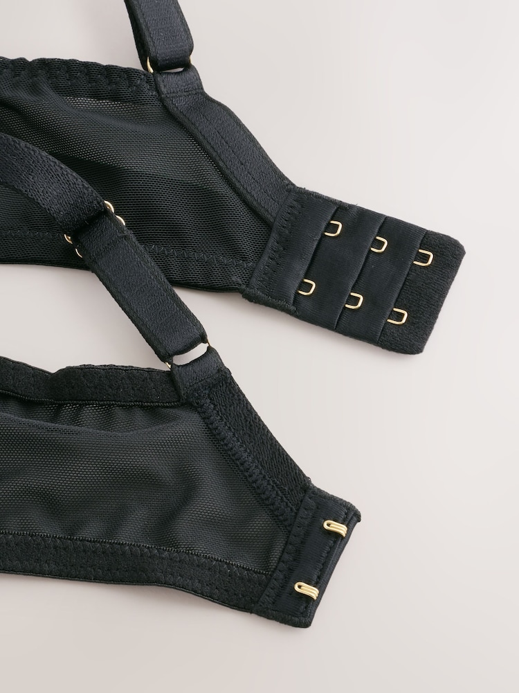 Black DD+ Non Pad Plunge N. Premium Embroidery Bra - Image 8 of 8