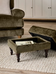Plush Chenille Moss Green Sherlock Storage Footstool - Image 2 of 8