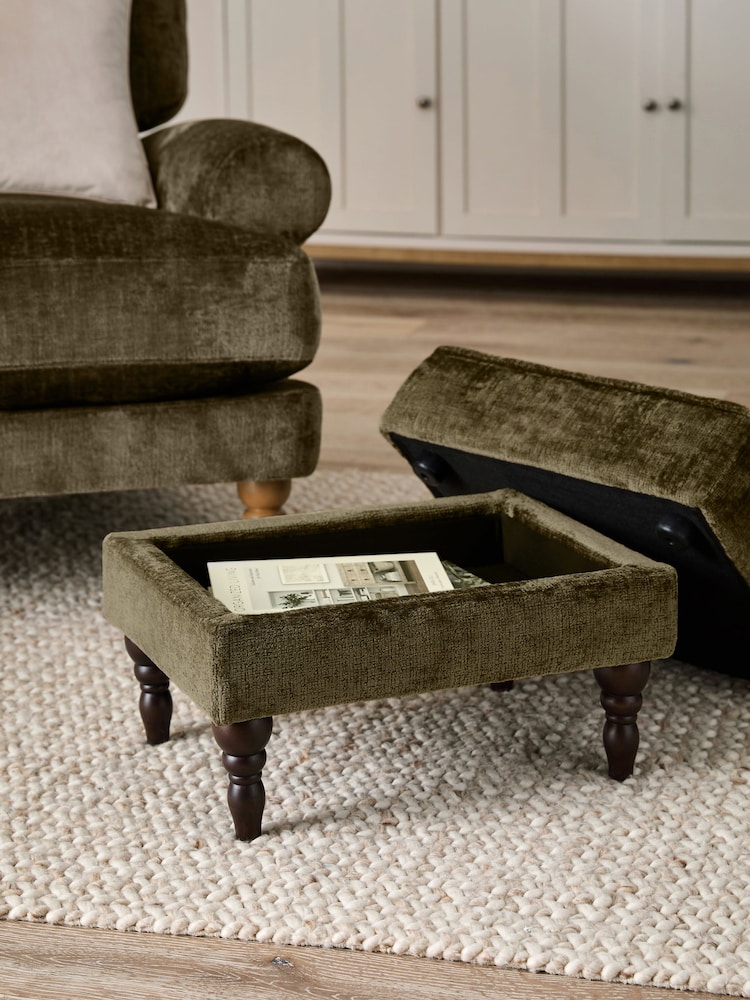 Plush Chenille Moss Green Sherlock Storage Footstool - Image 2 of 8 Plush Chenille Moss Green Sherlock Storage Footstool - Image 2 of 8