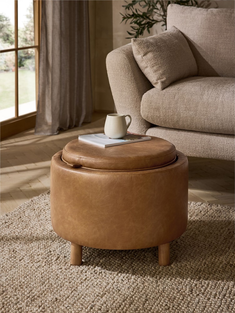 Vintaged Faux Leather Light Brown Ashton Upholstered Storage Stool - Image 1 of 8 Vintaged Faux Leather Light Brown Ashton Upholstered Storage Stool - Image 1 of 8