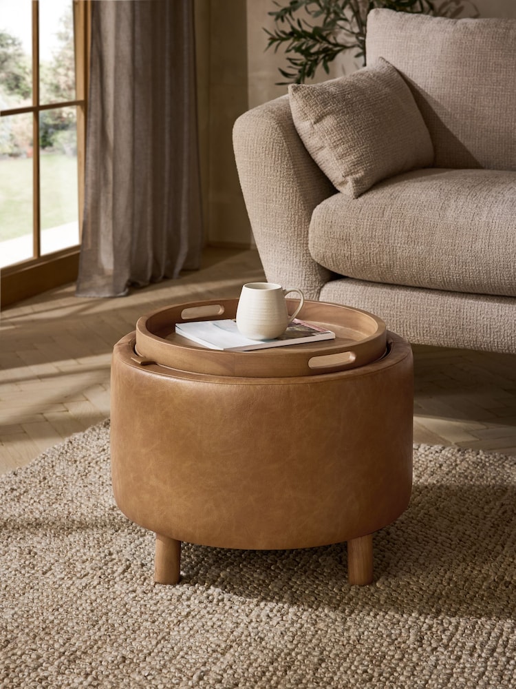 Vintaged Faux Leather Light Brown Ashton Upholstered Storage Stool - Image 2 of 8 Vintaged Faux Leather Light Brown Ashton Upholstered Storage Stool - Image 2 of 8