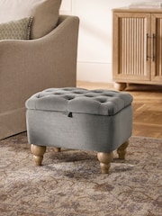 Buttoned Fine Chenille Mid Grey Albury Small Footstool - Image 1 of 11