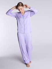 Boux Avenue Purple Luxe Satin Stripe Long Pyjamas Set - صورة 1 من 5