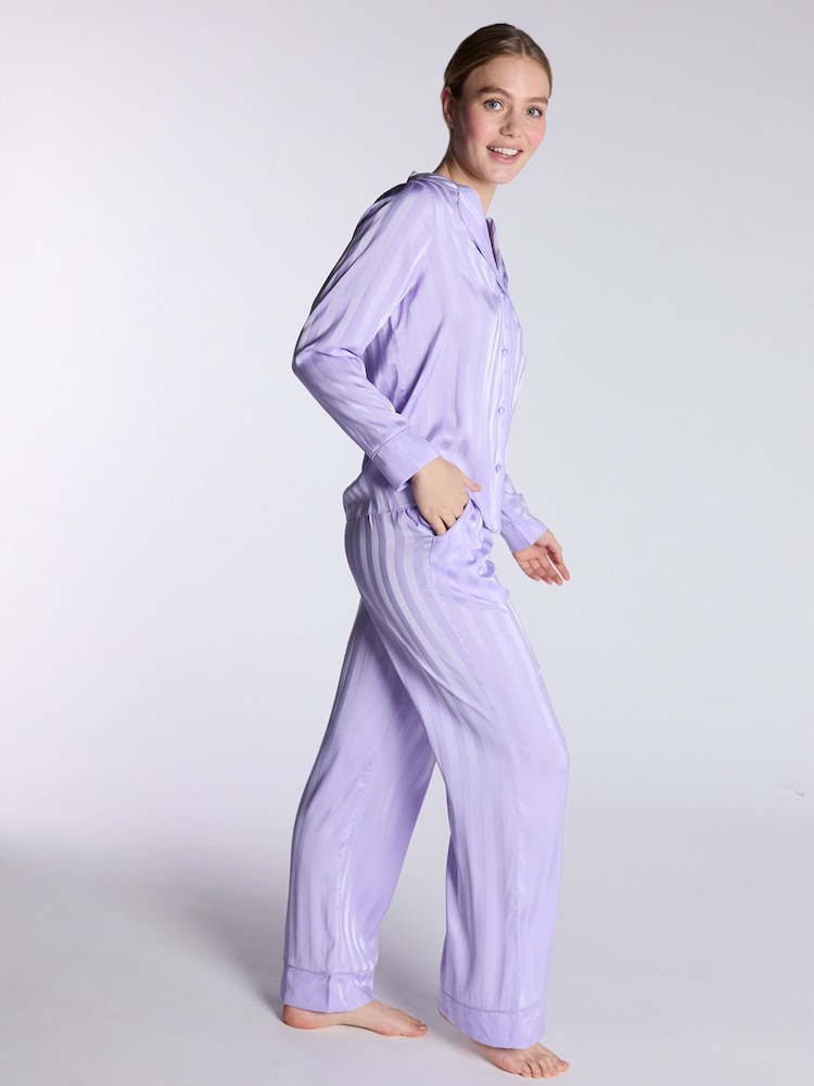 Boux Avenue Purple Luxe Satin Stripe Long Pyjamas Set - Image 3 of 5