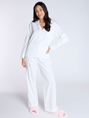 أبيض - Boux Avenue Pink Stripe Cotton Long Pyjamas Set - صورة 1 من 5