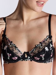 Boux Avenue Clea Floral Print Embroidered Plunge Black Bra - Image 5 of 5