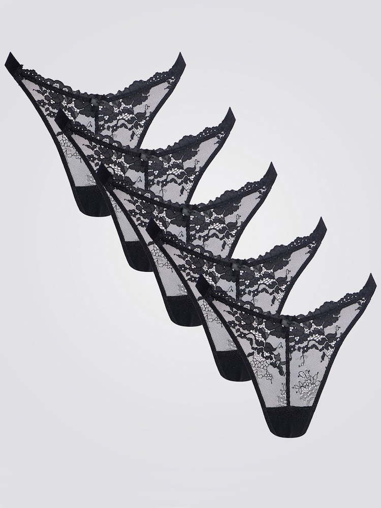 Boux Avenue Fran High Leg Lace Black Brazilian Briefs 5 Pack - Image 1 of 1