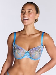 Boux Avenue Blue Fleur Sheer Unpadded Floral Print Embroidered Balconette Bra - Image 1 of 1