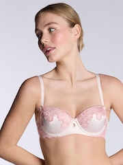 Rosa - Boux Avenue Pink Etta Satin & Lace Padded Balconette Bra - Imagen 1 de 3