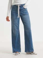 Simply Be Blue Wide Fit Tie Front Wide Leg Jeans - Image 1 of 4