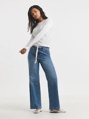 Simply Be Blue Wide Fit Tie Front Wide Leg Jeans - Image 3 of 4
