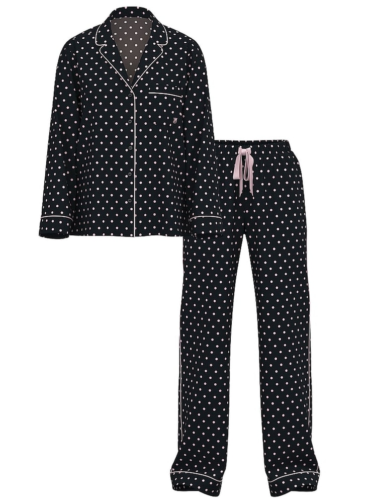 Victoria's Secret Black/Pretty Blossom Dot Flannel Long Pyjamas Set - Image 3 of 3