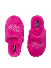 Victoria's Secret PINK Pink Fire Faux Fur Slippers - Image 1 of 2