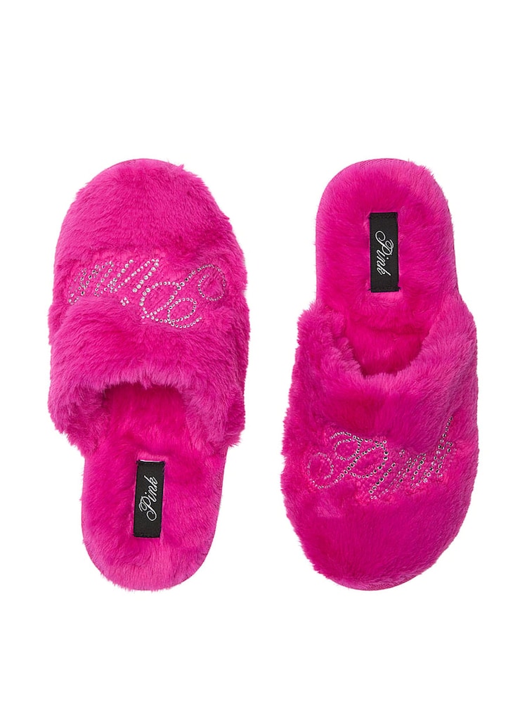 Victoria's Secret PINK Pink Fire Faux Fur Slippers - Image 1 of 2
