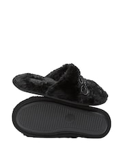 Victoria's Secret PINK Black Faux Fur Slippers - Image 2 of 2