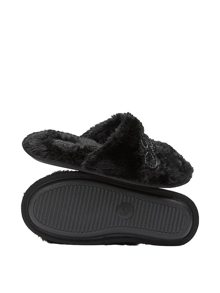 Victoria's Secret PINK Black Faux Fur Slippers - Image 2 of 2