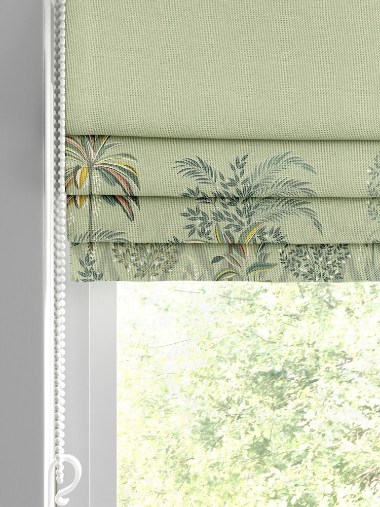 Sara Miller Soft Olive Green Palm Garden Border Made to Measure Roman Blind - Image 2 of 6
