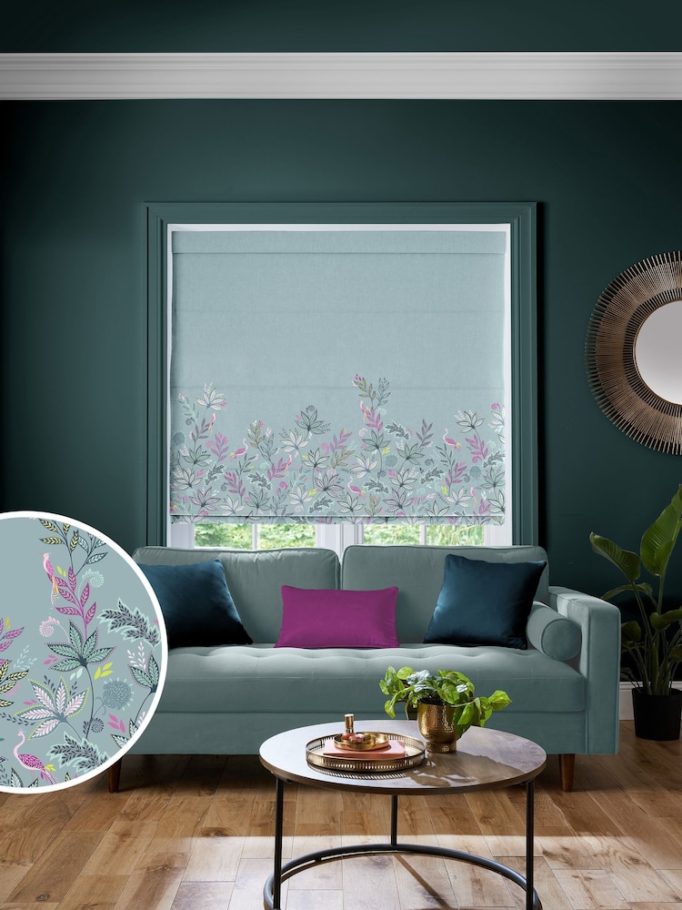 Sara Miller Dusky Blue Botanic Paradise Border Made to Measure Roman Blind - Image 1 of 6