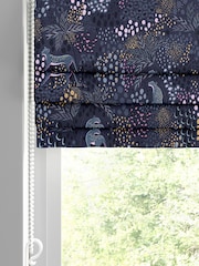 Sara Miller Midnight Blue Faux Silk Leopard Made to Measure Roman Blind - Image 2 of 6