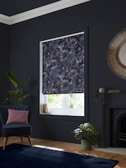 Sara Miller Midnight Blue Faux Silk Leopard Made to Measure Roman Blind - Image 5 of 6