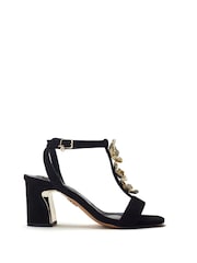 Moda in Pelle Silver Neillia Metal Floral Print Trim Block Heel Comfort Sandals - Image 1 of 4