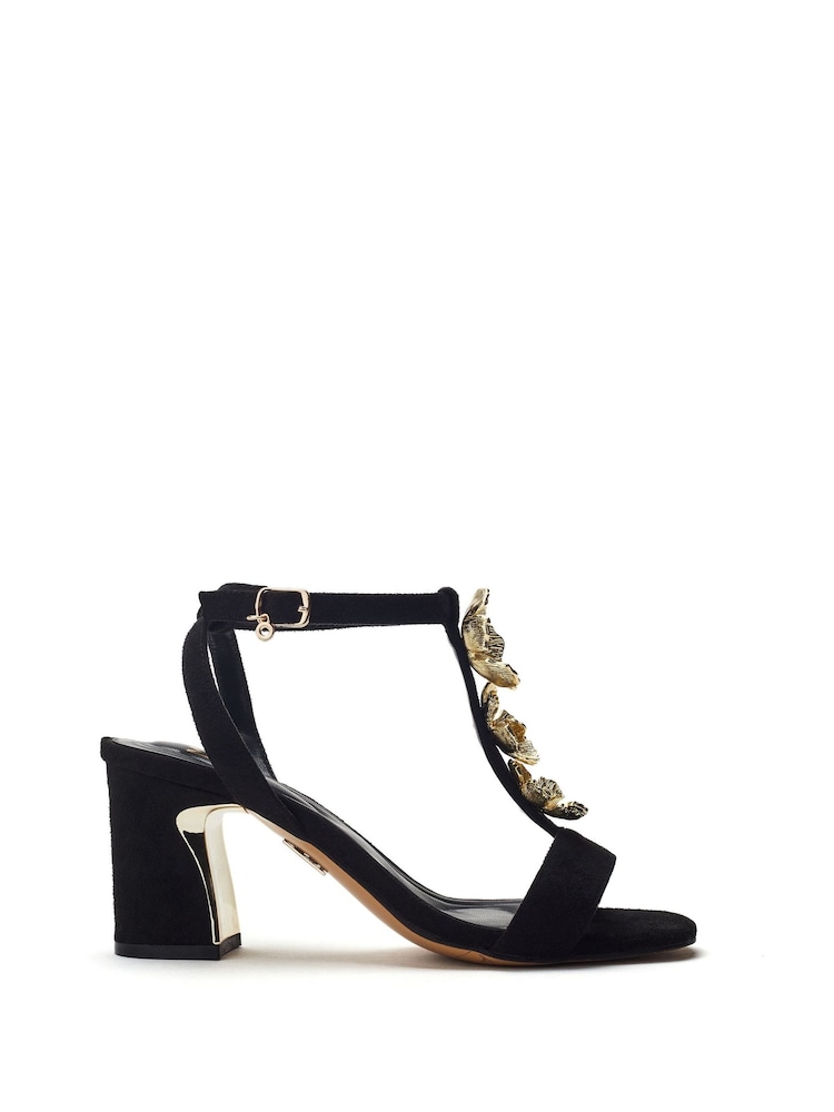 Moda in Pelle Silver Neillia Metal Floral Print Trim Block Heel Comfort Sandals - Image 1 of 4