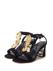 Moda in Pelle Silver Neillia Metal Floral Print Trim Block Heel Comfort Sandals - Image 2 of 4