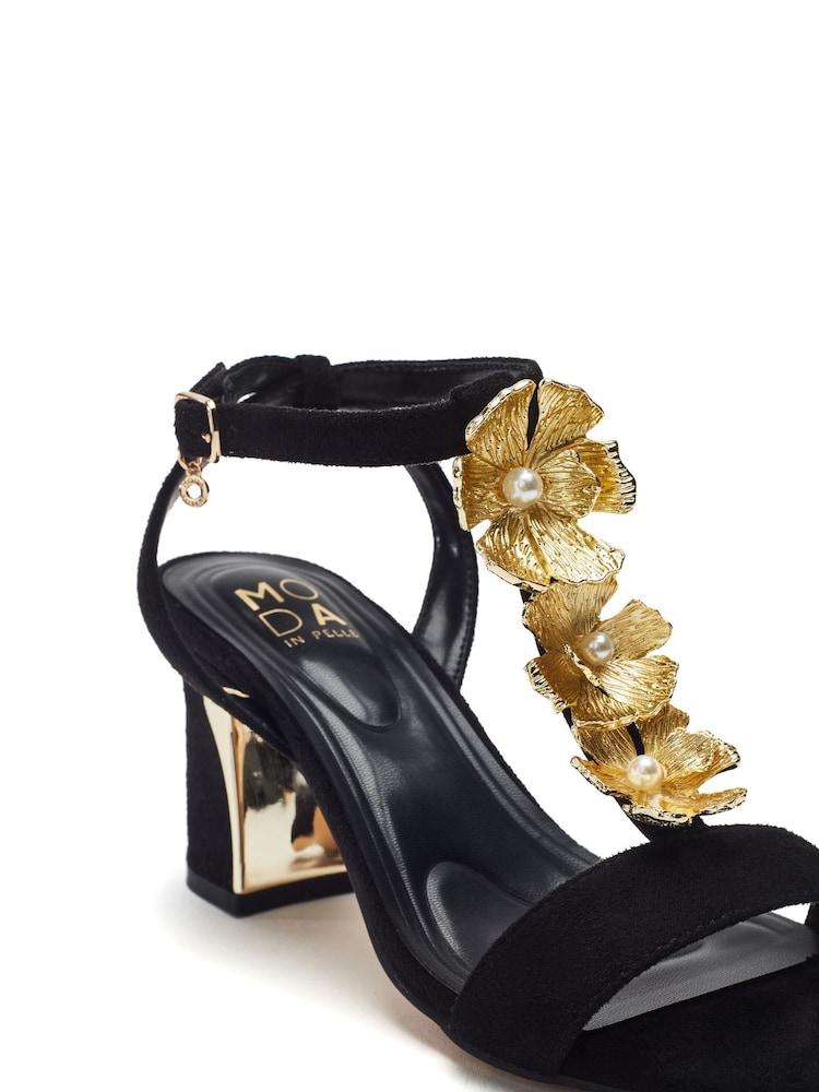 Moda in Pelle Silver Neillia Metal Floral Print Trim Block Heel Comfort Sandals - Image 4 of 4