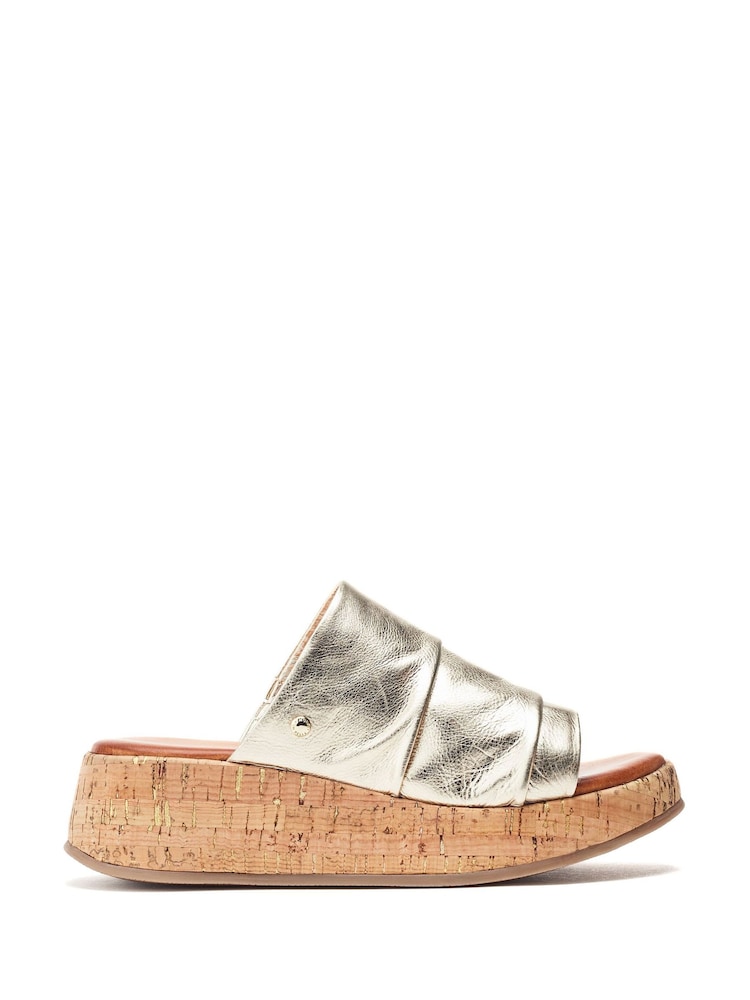 Moda in Pelle Kalimeres Low Cork Flatform Sandals With Ruche Leather Upper - Image 1 of 4