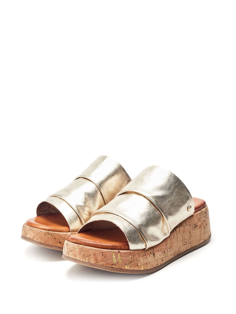 Moda in Pelle Kalimeres Low Cork Flatform Sandals With Ruche Leather Upper - Image 2 of 4