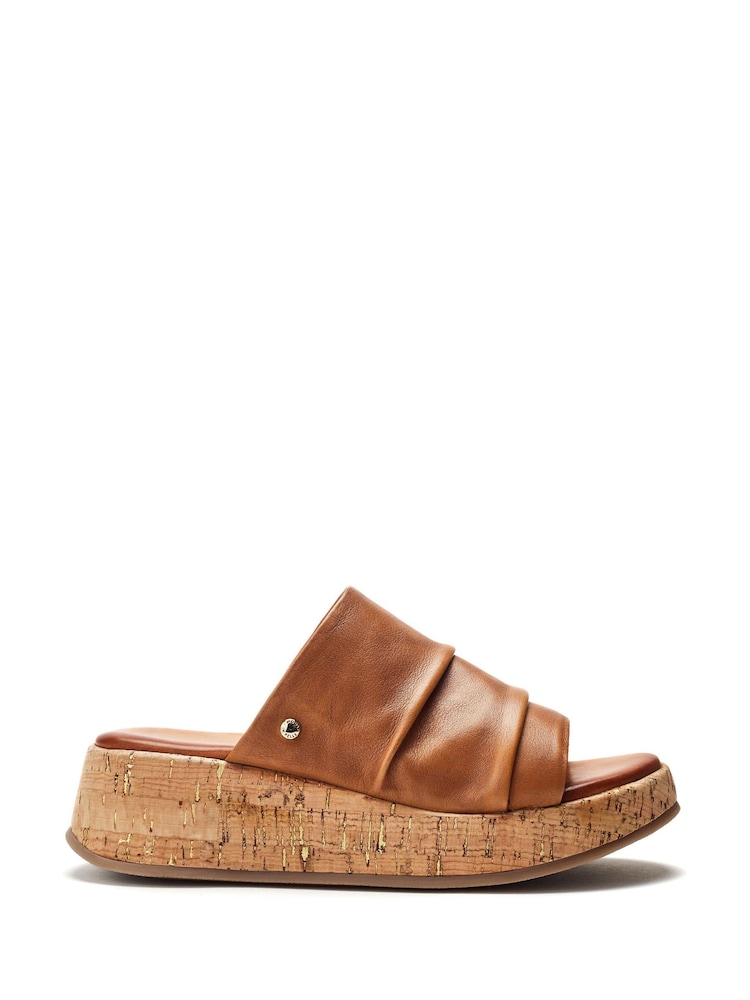 Moda in Pelle Kalimeres Low Cork Flatform Sandals With Ruche Leather Upper - Image 1 of 4