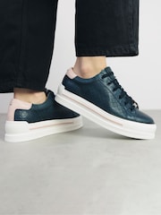 Moda in Pelle Blush Woven Side Panel Detail Chunky Lace Up Leather Trainers - Image 1 of 4