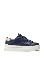 Moda in Pelle Blush Woven Side Panel Detail Chunky Lace Up Leather Trainers - Image 2 of 4