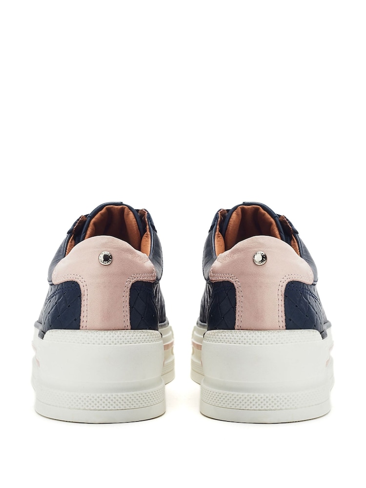 Moda in Pelle Blush Woven Side Panel Detail Chunky Lace Up Leather Trainers - Image 4 of 4
