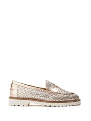 Moda in Pelle Gold Eunice Woven Leather Casual Loafers - Image 1 of 4