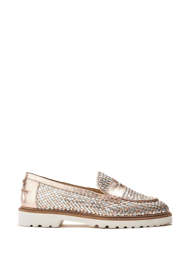 Moda in Pelle Gold Eunice Woven Leather Casual Loafers - Slika 1 iz 4 Moda in Pelle Gold Eunice Woven Leather Casual Loafers - Slika 1 iz 4