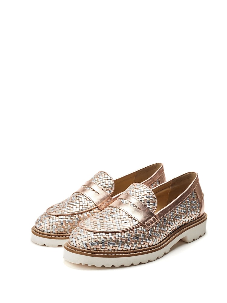 Moda in Pelle Gold Eunice Woven Leather Casual Loafers - Slika 2 iz 4 Moda in Pelle Gold Eunice Woven Leather Casual Loafers - Slika 2 iz 4