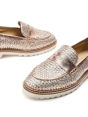 Moda in Pelle Gold Eunice Woven Leather Casual Loafers - Image 4 of 4