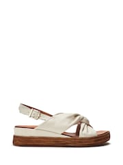 White - Moda in Pelle Kalmia Twisted Feature Leather Wedge Sandals - Image 1 of 4