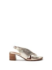 Moda in Pelle Metallic Prinia Cross-Over Leather Low Block Elastic Sandals - Image 1 of 4