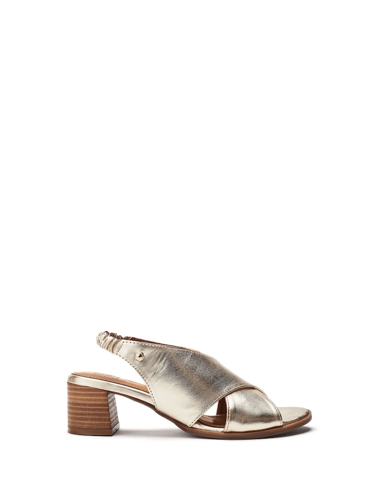 Moda in Pelle Metallic Prinia Cross-Over Leather Low Block Elastic Sandals - Image 1 of 4